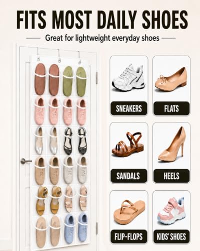 Over The Door Shoe Organizer with 24 Large Breathable Mesh Pockets - Image 2