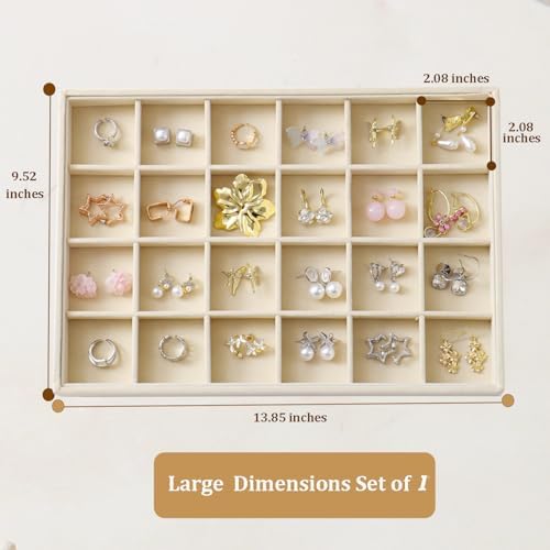 Large Jewelry Organizer for Drawer Insert Velvet Stackable Jewelry Trays for Earring Necklace Bracelet Ring Display (Beige, 24 Grids) - Image 3