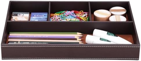 KINGFOM Pu Leather Desk Organizer Tray, 4 Compartment Office Storage Supplies Stationery Drawer Tray, Nightstand Bedside Tray for Key, Wallet, Watch, Coin, Phone Valet Tray Stackable - Image 7