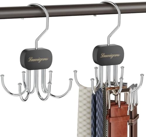 Belt Hanger, Belt Organizer for Closet,Rotatable Tie Rack,Belt Holder,Hanging Closet Organizer Hook for Belt, Bra, Tank Top, Tie, Scarf, Purse,4PCS,Black by Lumigens