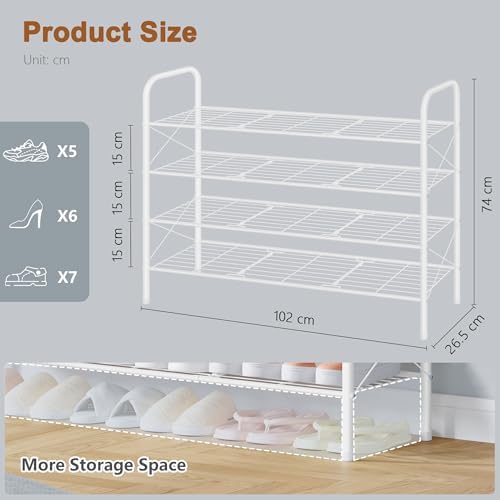 Hoctieon 4 Tier Mesh Style Shoe Rack, Entryway Shoe Shelf, Shoe Storage Organizer, Shoe Rack for Closet, Space Save for Bathroom, Garage, Hallway, Bedroom, Living Room, White - Image 3