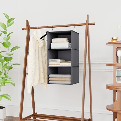 Hanging Closet Organizer 3-Shelf, Oxford Fabric Wardrobe Storage, Dark Gray - Image 2