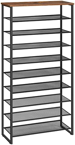 HOOBRO 10-Tier Shoe Rack for Entryway, 29.5" L Shoe Storage Organizer, Large Capacity Shoe Shelf for Closet, Front Door Entrance, Hallway, Holds 36-40 Pairs of Shoes, Rustic Brown and Black BF107XJ01 by HOOBRO