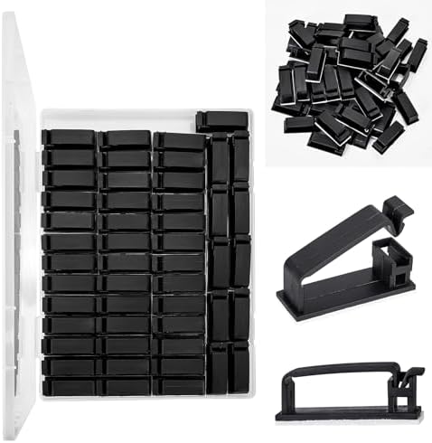 50Pcs Self Adhesive Cable Management Clips,Cable Organizers Wire Clips Cord Holder for PC Laptop Ethernet Cable Desktop Home Office(1.52’’ x 0.59’’ x 0.57’’, Black) - Image 5