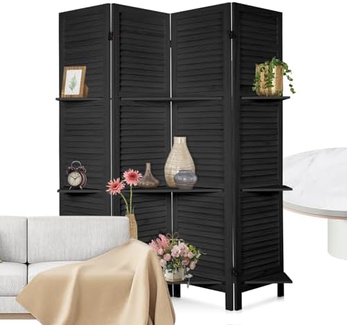Room Divider with Shelves Freestanding Wood Room Partition Divider - Image 6