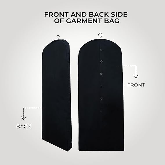 Cotton Garment Protector Bag Cover - Dust Free Cloth Hanging, Wardrobe storage for Dresses and Suits (Black with button - 24"x62") - Image 3
