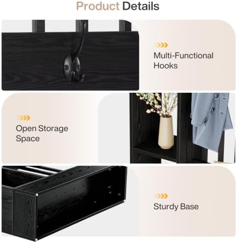 Tribesigns Wall Room Divider, Wood Freestanding Room Divider Bookcase with Shelves & Coat Hooks, 71" Modern Wall Partition for Home & Office Decorative, Black - Image 6