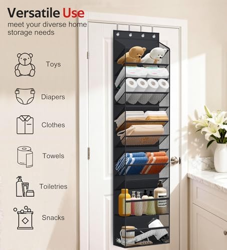 12 Tier Over the Door Shoe Organizer for Closet, Holds 24 Pairs Hanging Shoe Rack for Door with Mesh Pockets, Narrow Shoe Holder Hanger for Sneakers, Boots (Black) - Image 7
