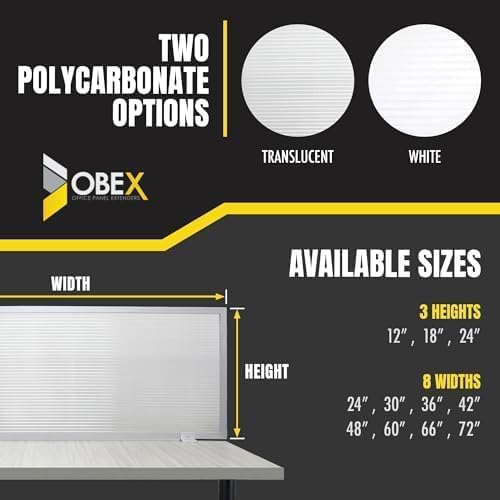 OBEX Polycarbonate Office Desk Mounted Privacy Screen Adjustable Table Top Panel Divider, Universal Aluminum Bracket-USA Made, 24" x 36", Translucent - Image 3
