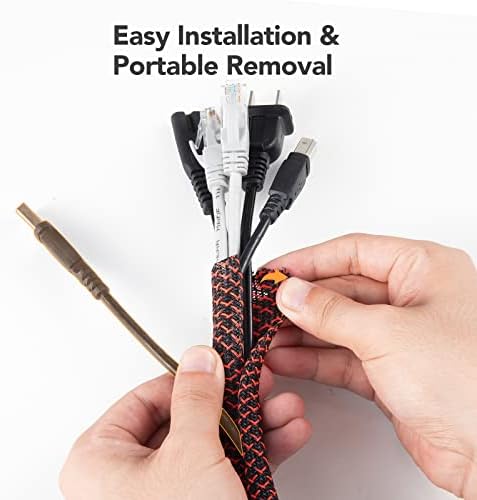 AGPTEK Cable Sleeve, 10ft - 1.2 inch Cable Management Cord Hider, BlackRed - Image 5
