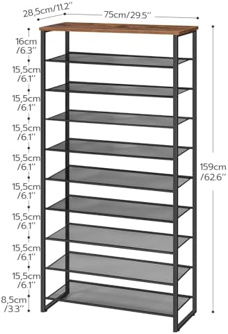 HOOBRO 10-Tier Shoe Rack for Entryway, 29.5" L Shoe Storage Organizer, Large Capacity Shoe Shelf for Closet, Front Door Entrance, Hallway, Holds 36-40 Pairs of Shoes, Rustic Brown and Black BF107XJ01 - Image 3