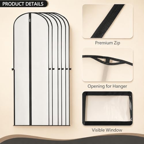 71-Inch Waterproof Garment Bags for Gowns, 2 Pack, Black and White - Image 3