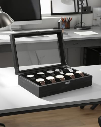 Uten Watch Box 10 Slot, Watch Case with Glass Lid, All Black - Image 7