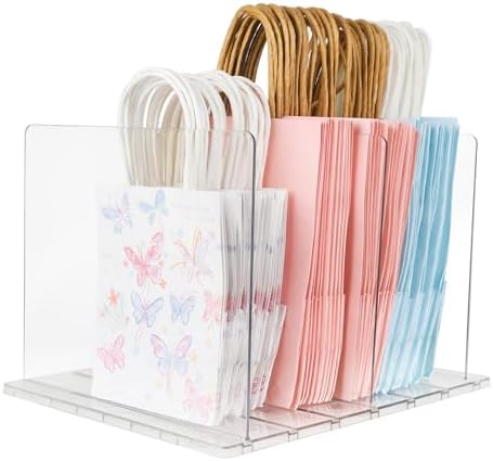 Gift Bag Storage Organizer:Acrylic reusable grocery bag organizer bag, Adjustable Shelf Divider Bag Organizer for Small Closet Upgraded to four partitions for more convenient storage by NUOLUTH