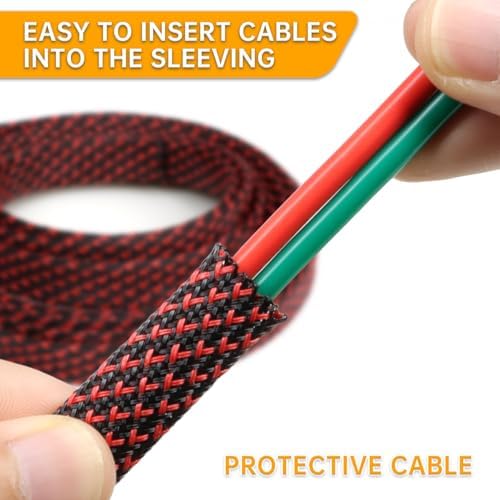 Braided Cable Sleeve 33ft, PET Expandable Wire Loom for Automotive Wiring Harness & PC Computer Case, Audio Video Cable Management System (Red~Black, 16mm (5/8")) - Image 4