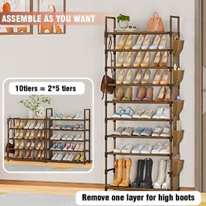 LUKYTOWER Tall Shoe Rack 10 Tier Organizer 30-35 Pairs with Hooks - Image 5