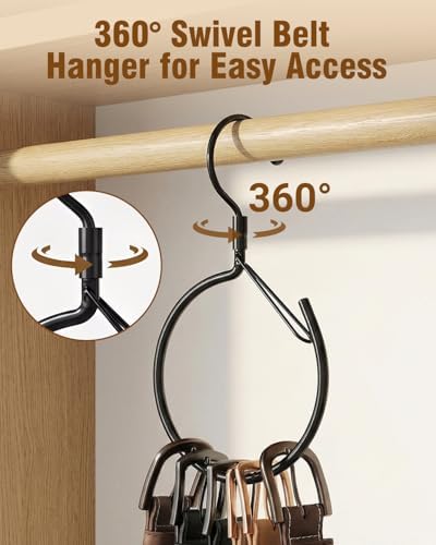 Supforce 2 Pack Belt Hanger, 360° Swivel Belt Organizer for Closet, Black - Image 3
