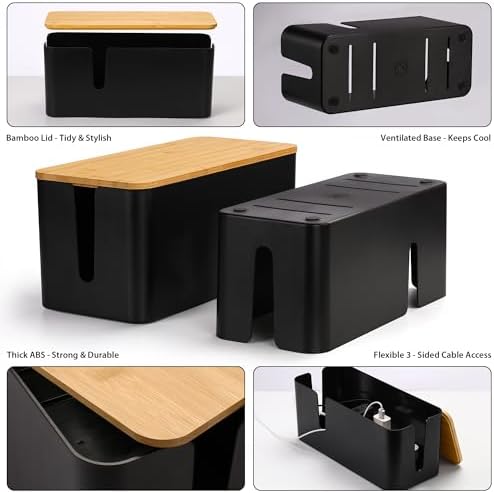 ZhiYo 2 Pack Cable Management Box, Large & XL, Power Strip Organizer, Black - Image 3
