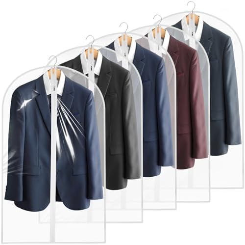 KISEER 5 Pack Clear Garment Bags for Hanging Clothes, 24 x 40 Inch Plastic Clothes Cover Bags with Zipper for Jackets Dresses Suits Coats Shirts by KISEER