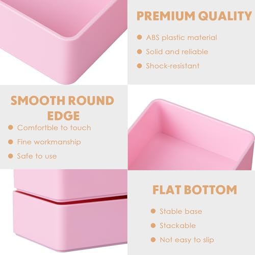 Teling 2 Pcs Pink Large Rectangular Desk Organizer Set, Half Accessory Tray, Plastic Tabletop Organizer for Office, Home, or Study, Dimensions: 9.45 x 2.95 x 1.38 Inches - Image 3