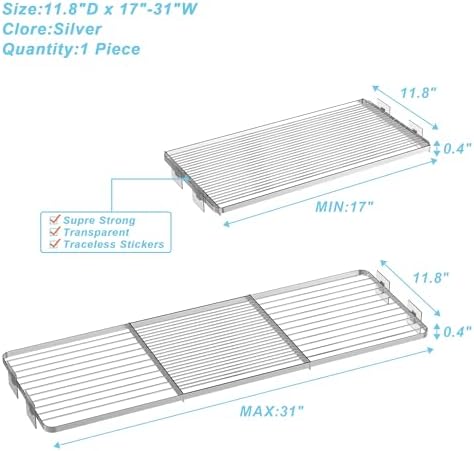 Adjustable Closet Shelve Divider,Rod Expandable Metal Hanging Shelf Closet Separator for Closet,Cabinet,Wardrobe,Cupboard Bathroom,Bedroom(Silver,11.8" D x 17"-31" W,1PCS) - Image 3