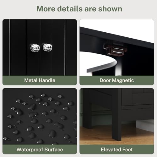 TEENFON Pedestal Sink Storage Cabinet, Under Sink Cabinet with 2 Doors & Shelf, Under Bathroom Sink Cabinet, Pedestal Sink Storage for Bathroom, Black - Image 7