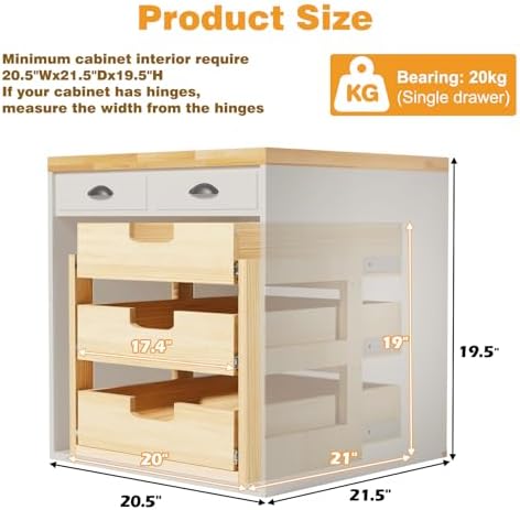 Pull Out Cabinet Organizer, 20''W×21''D Sliding Drawers for Cabinets, 3 Tier Soft Close Slide Out Wooden Pull out Drawers, Base Cabinet Organization for Kitchen, Pantry, Bathroom - Image 3