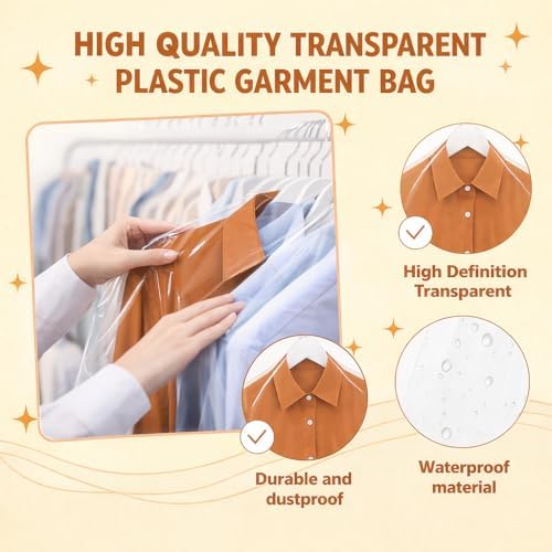 40 Pack Clear Plastic Garment Bags, 71" x 23.5" Clothes Covers for Hanging, Dry Cleaning Bags for Closet Storage, Dust-Proof Transparent Clothing Protectors for Long Dresses Skirt, Suits & Jackets - Image 5