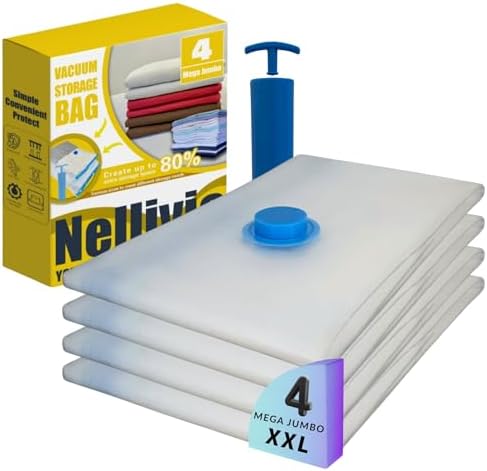 Mega Jumbo XXL Vacuum Seal Space Saver Storage Bags with Pump 4 Pack by Nellivia