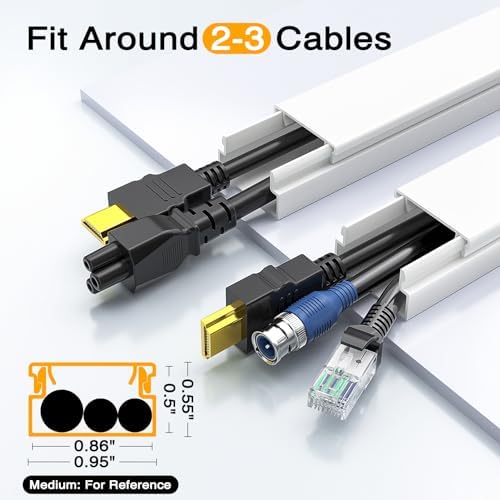 Delamu Cord Hider, 56.7in Cord Covers for 2-3 Wires on Wall, Paintable Cable Hider Wire Covers for Cords, Self-Adhesive Cable Cover Management, Easy Set-up Wires Hiders for TV, W0.95 x H0.55in, White - Image 2