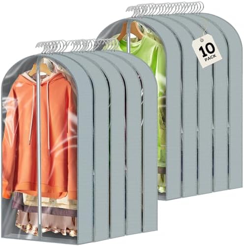 10 Pcs 40" Garment Bags for Hanging Clothes, Clear Suit Bags for Closet Storage Clothing Storage, Garment Bags Shoulder Covers with 4" Gussets for Coats, Jackets, Shirts and Sweater by AURUZA
