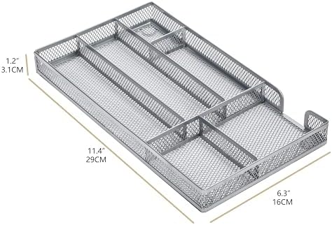 Annova Desk Drawer Organizer Tray for Office Organization - Metal Mesh - Storage Tray with Dividers for Pens, Desktop Accessories, Bathroom, Kitchen, Makeup and Office Supplies (Small, Silver) - Image 3