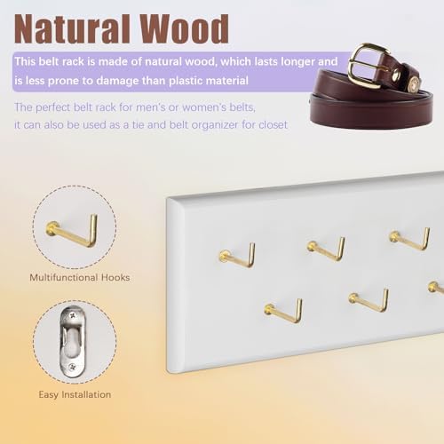 Belt Organizer, Wall Mounted Hanger for Closet, White - Image 2