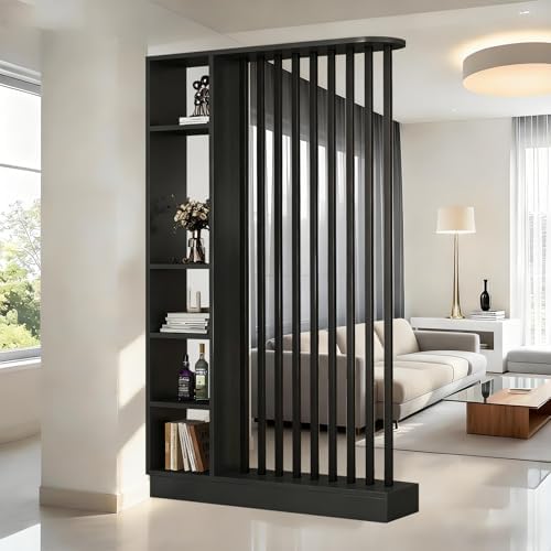 Wall Room Divider with Shelves Freestanding Room Divider with Storage Shelf Entrance Hall Partition Screen Column Floor to Ceiling Screen Column Floor to Ceiling,Black+Black,L47 xW9 xH79 by ZLGONRL