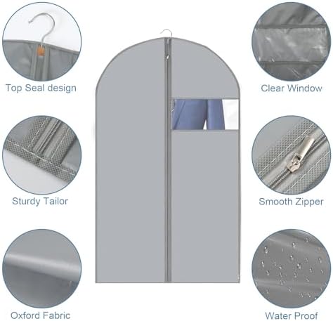 Garment Bag Suit Bag for Storage 40 inch, Washable Suit Cover for T-Shirt, Jacket, Suits, Coats,7 packs,Gray - Image 4