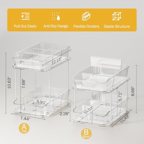 Delamu Bathroom Under Sink Organizers and Storage, 2 Pack, Clear - Image 2