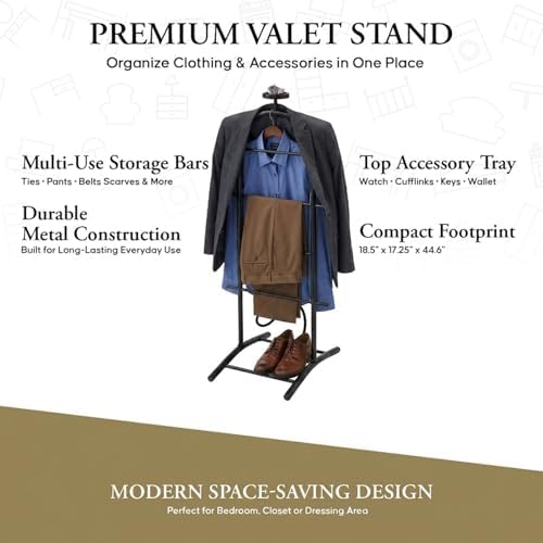 Kings Brand Freestanding Metal Suit Valet Stand with Tie Bar, Black - Image 2