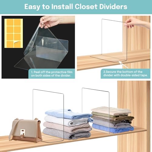 OKPOW Shelf Dividers for Closet Organization: 12 Pack Durable Clear Acrylic Divider Organizer for Shelves - Vertical Adjustable Shelving Separators for Clothing Purse - Image 4