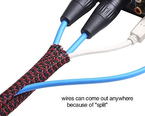Alex Tech 25ft - 1 inch Cord Protector Wire Loom Tubing Cable Sleeve Split Sleeving For USB Cable Power Cord Audio Video Cable – Protect Cat From Chewing Cords - Blackred - Image 3