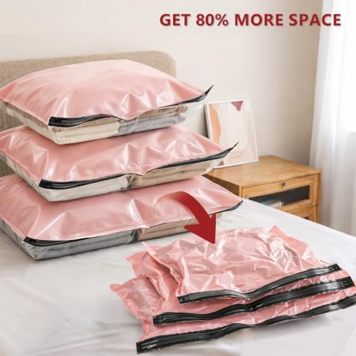 Travel Vacuum Bags for Clothing with Cordless Pump 21 Combo, Pink - Image 3
