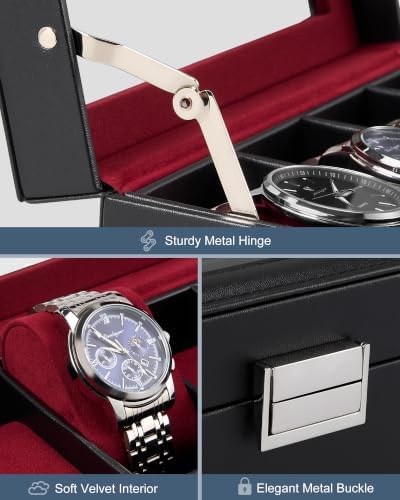 Lolalet 4-Slot Watch Case for Men, Mens Jewelry Box with Glass Lid -Winered - Image 5