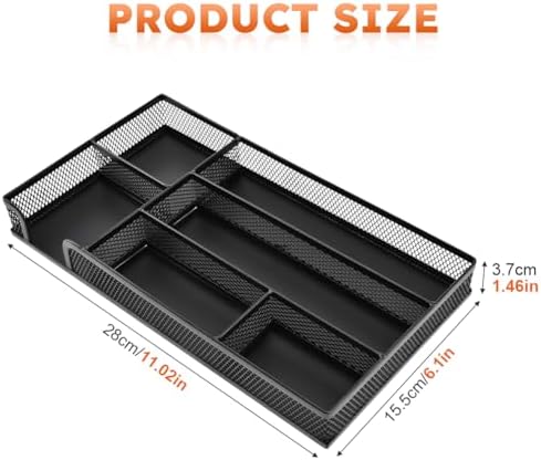 Metal Mesh Desk Drawer Organizer Tray, 6 Compartments 11”x6”x1.5” - Image 2
