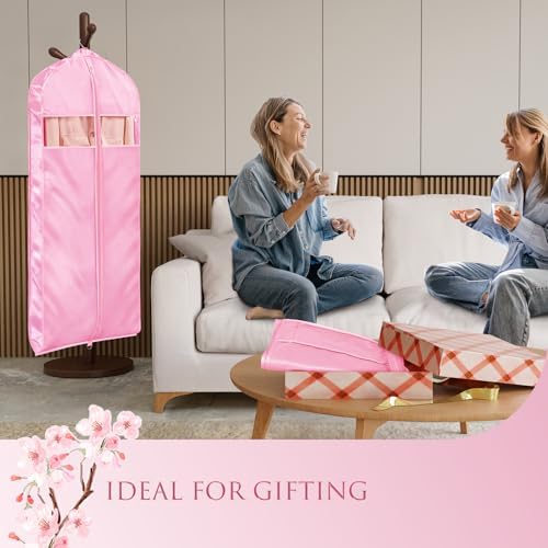 Univivi Satin Garment Bags for Hanging Clothes, Pink, 60 Inch, 2 Pack - Image 5