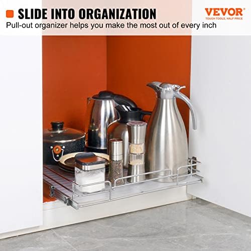 VEVOR 15.5" Wx21 Dx3.5 H Pull Out Cabinet Organizer, Heavy Duty Slide Out Pantry Shelves, Chrome-Plated Steel Roll Out Drawers, Storage for Home Under Sink, 17" Wx22 Dx7 H Install Size for Cabinet - Image 2