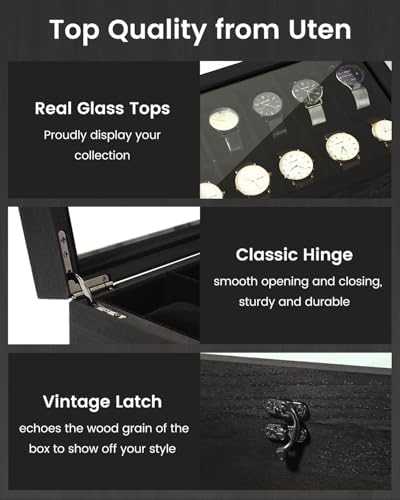 Uten Watch Box 10 Slot, Watch Case with Glass Lid, All Black - Image 4