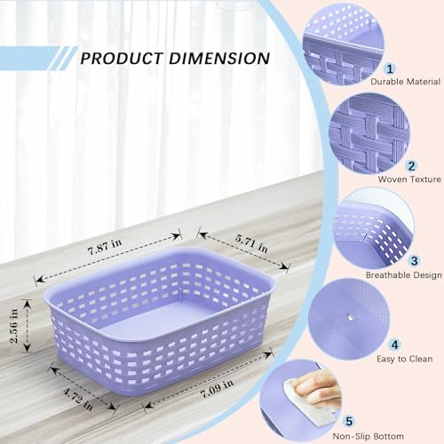 Soddeph Plastic Storage Baskets for Cabinets, Household Pantry Organization with Handle,Organizer Bins for Room,Bathrooms,Under-Sink,Kitchen (Purple, XS-3PACK) - Image 2