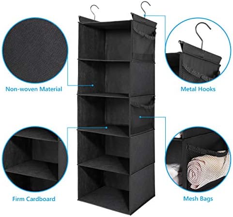 MAX Houser 5-Shelf Hanging Closet Organizer with 4 Side Pockets, Black - Image 5