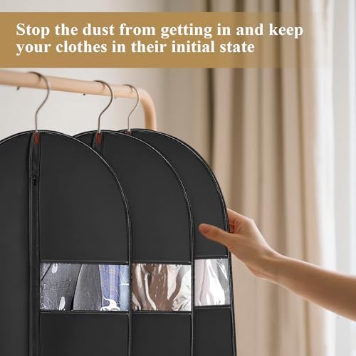 62Inch Garment Bags Covers,Black Hanging Clothes Bag, Suit Cover Bags with Clear Window for Hanging Closet Clothes Storage and Travel (Black, 62 inch) - Image 5