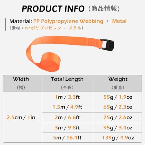 TRIWONDER Tie Down Straps Lashing Straps with Cam Buckle Nylon Webbing Heavy Duty Adjustable for Battery Kayak Motorcycle Cargo Packing - Image 2