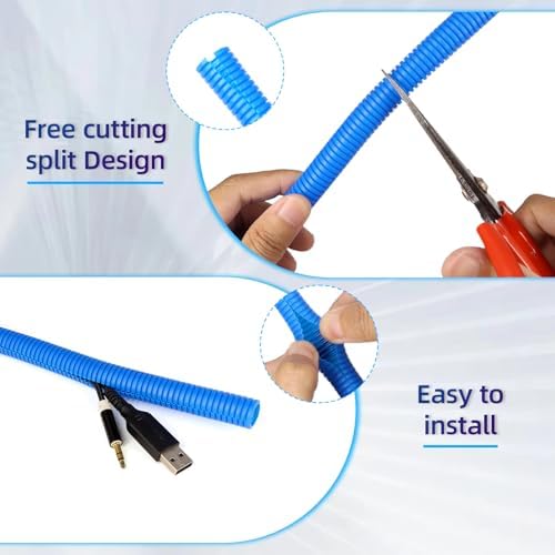 Split Wire Loom Tubing, 10,25ft Cord Protectors from Pets No Chew, Flexible Wire Covers Cord Protectors, Protective Split Cable Sleeve for Automotive Home Industrial Wires(Blue, 1.12inch-10ft) - Image 2